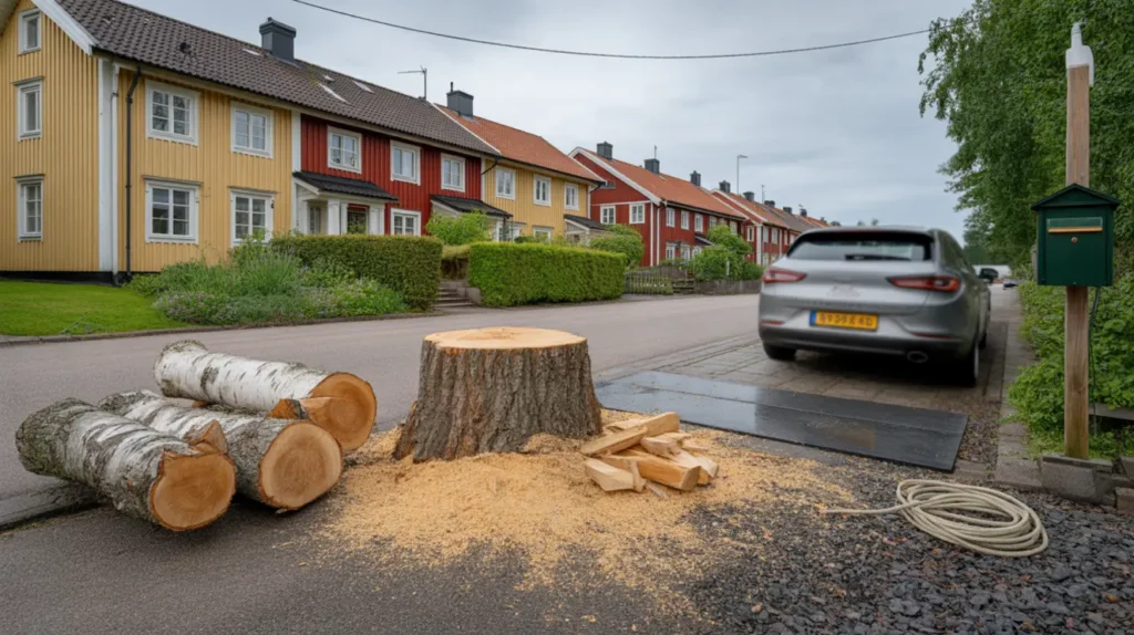 tr df llning av risktr d vid radhus i helenelund sollentuna
