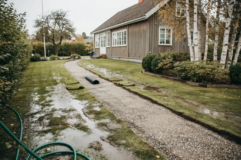 s dr nerar du en bl t gr smatta p tomten tg rder som leder bort vatten och r ddar marken